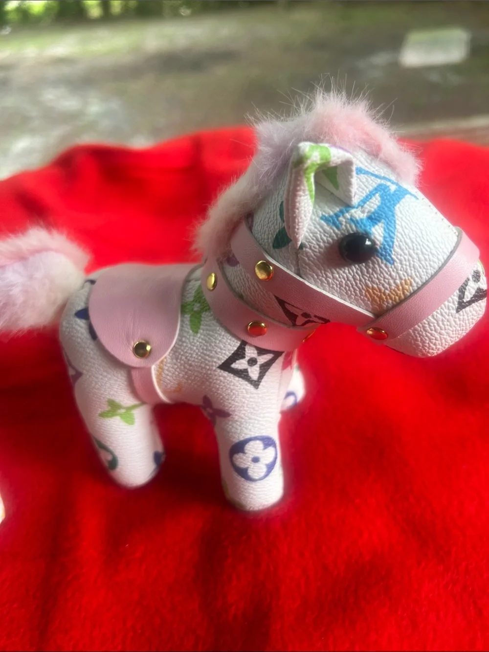 Multicolor Monogram Pony purse Charm with Pink Accents